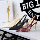 Women's Lace Mesh Pointed-Toe Slingback Stiletto Pumps