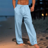Men's Relaxed Fit Drawstring Linen Trousers