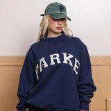 Oversized Varsity Graphic Mock Neck Drop Shoulder Sweatshirt