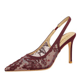 Women's Lace Mesh Pointed-Toe Slingback Stiletto Pumps