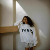 Oversized Varsity Graphic Mock Neck Drop Shoulder Sweatshirt