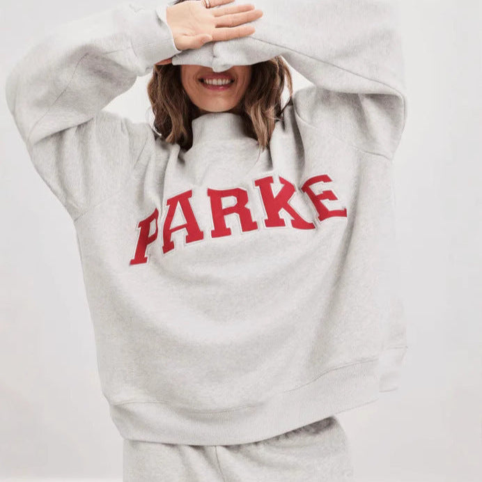 Oversized Varsity Graphic Mock Neck Drop Shoulder Sweatshirt