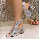 Women's Woven Open-Toe Block Heel Sandals