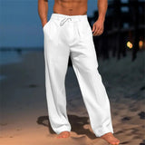 Men's Lightweight White Relaxed Fit Drawstring Trousers