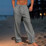 Men's Relaxed Fit Drawstring Linen Trousers