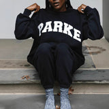 Oversized Varsity Graphic Mock Neck Drop Shoulder Sweatshirt