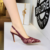 Women's Lace Mesh Pointed-Toe Slingback Stiletto Pumps