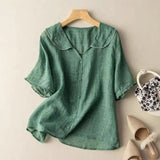 Women's Relaxed Short-Sleeve Button-Down Collar Blouse