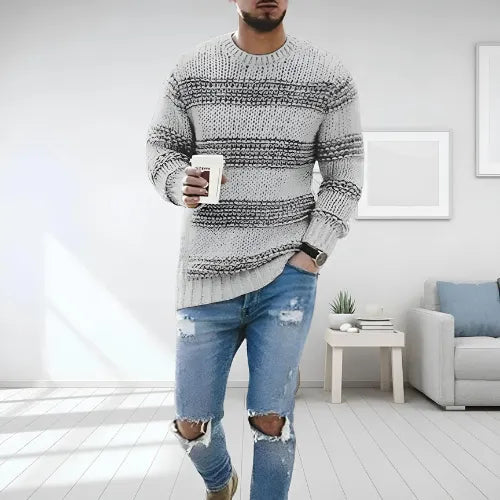 Men's Striped Crew Neck Regular Fit Sweater