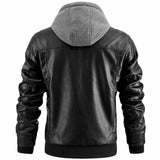 Men's Leather Look Jacket with Detachable Hood