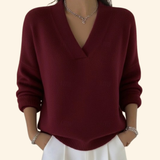 Women's Long-Sleeve V-Neck Ribbed-Trim Knit Sweater
