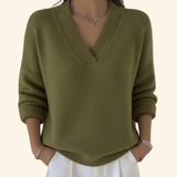 Women's Long-Sleeve V-Neck Ribbed-Trim Knit Sweater