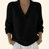 Women's Long-Sleeve V-Neck Ribbed-Trim Knit Sweater