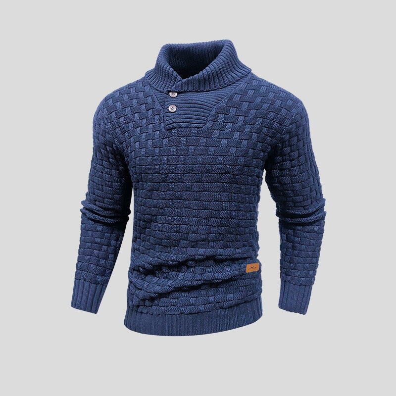 Men's High-Neck Cotton Bamboo Blend Knit Sweater