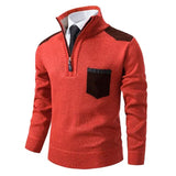 Men's Quarter Zip Knit Sweater with Contrast Pocket