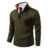 Men's Quarter Zip Knit Sweater with Contrast Pocket