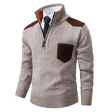 Men's Quarter Zip Knit Sweater with Contrast Pocket