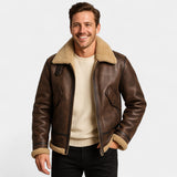 Men's Shearling Collar Leather Jacket