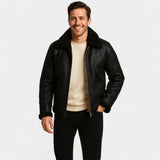 Men's Shearling Collar Leather Jacket