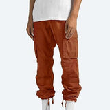 Men's Relaxed Fit Cotton Cargo Trousers with Drawstring