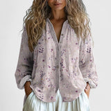 Women's Floral Cotton Blend V-Neck Button Blouse