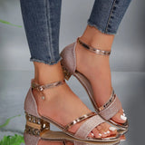 Women's Ankle Strap Low Block Heel Sandals