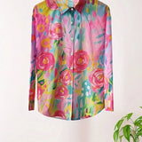 Women's Floral Button-Down V-Neck Blouse