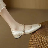 Women's Square Toe Braided Pearl Strap Flats