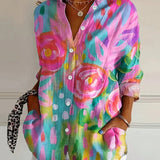 Women's Floral Button-Down V-Neck Blouse
