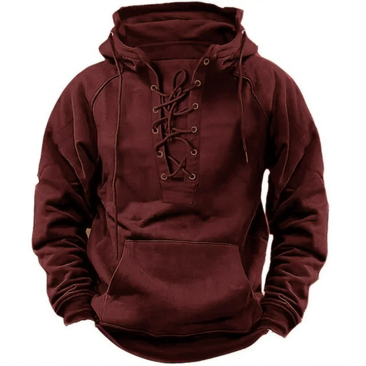 Men's Thick Lace-Up Hooded Relaxed Sweatshirt
