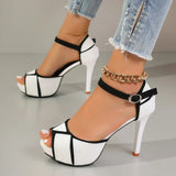 Women's Two-Tone Platform Stiletto Ankle-Strap Heels