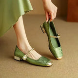 Women's Square Toe Braided Pearl Strap Flats