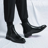 Men's Glossy Red-Sole Chelsea Boots in PU Leather