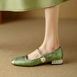 Women's Square Toe Braided Pearl Strap Flats