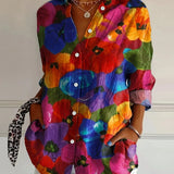 Women's Floral Button-Down V-Neck Blouse