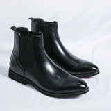 Men's Glossy Red-Sole Chelsea Boots in PU Leather