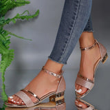 Women's Ankle Strap Low Block Heel Sandals