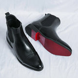 Men's Glossy Red-Sole Chelsea Boots in PU Leather