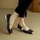 Women's Square Toe Braided Pearl Strap Flats