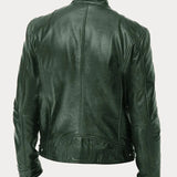 Men's Zip-Up Leather Jacket with Multiple Pockets