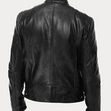 Men's Zip-Up Leather Jacket with Multiple Pockets