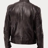 Men's Zip-Up Leather Jacket with Multiple Pockets