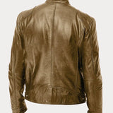 Men's Zip-Up Leather Jacket with Multiple Pockets