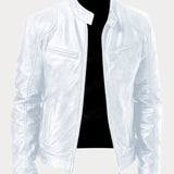 Men's Zip-Up Leather Jacket with Multiple Pockets