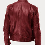 Men's Zip-Up Leather Jacket with Multiple Pockets