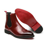 Men's Glossy Red-Sole Chelsea Boots in PU Leather