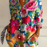 Women's Floral Button-Down V-Neck Blouse