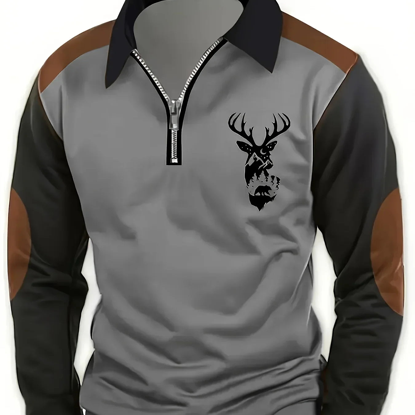 Men's Quarter Zip Contrast Sleeve Pullover