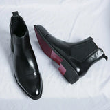 Men's Glossy Red-Sole Chelsea Boots in PU Leather