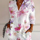 Women's Floral Button-Down V-Neck Blouse